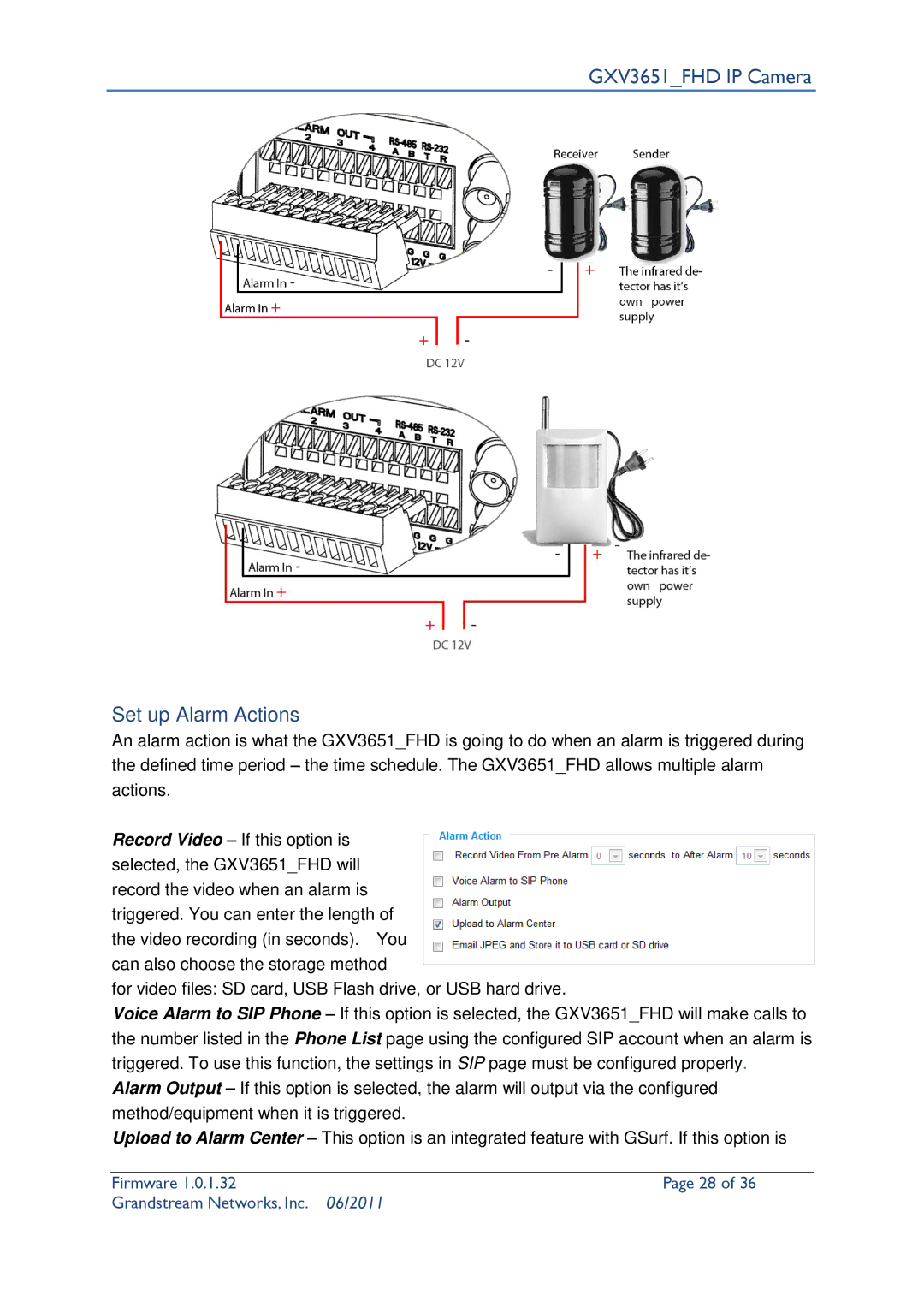 Grandstream Networks GXV3651_FHD user manual Set up Alarm Actions 