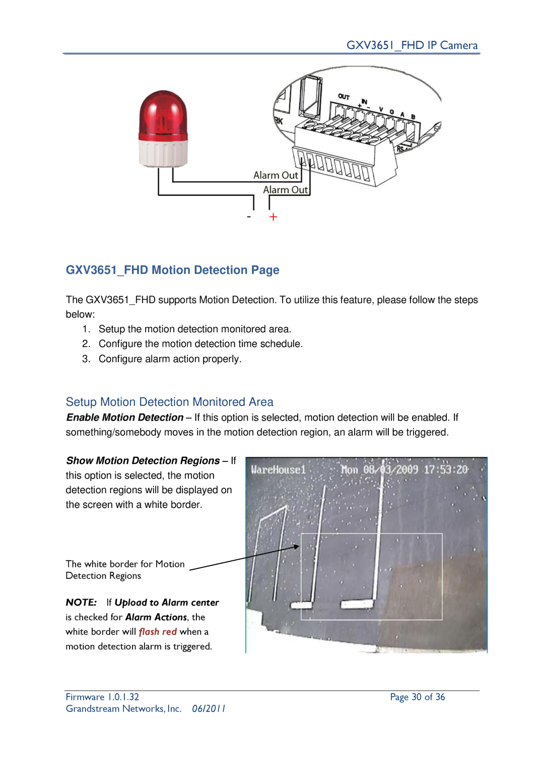 Grandstream Networks GXV3651_FHD user manual GXV3651FHD Motion Detection, Setup Motion Detection Monitored Area 