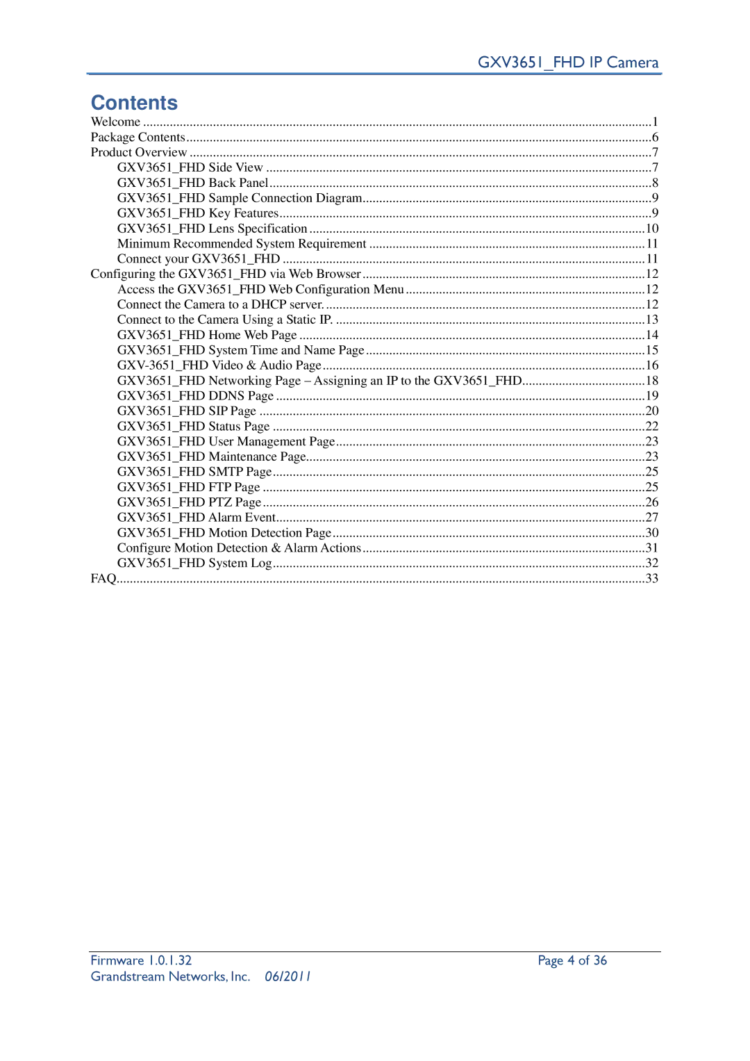 Grandstream Networks GXV3651_FHD user manual Contents 