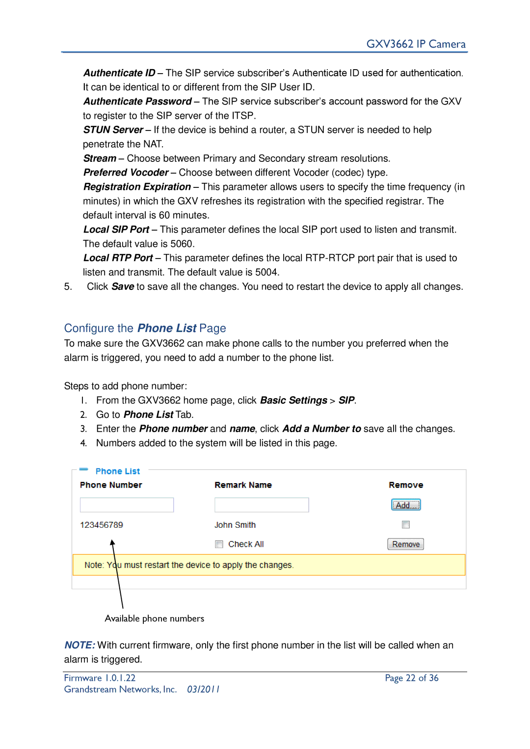 Grandstream Networks GXV3662 user manual Configure the Phone List, Go to Phone List Tab 