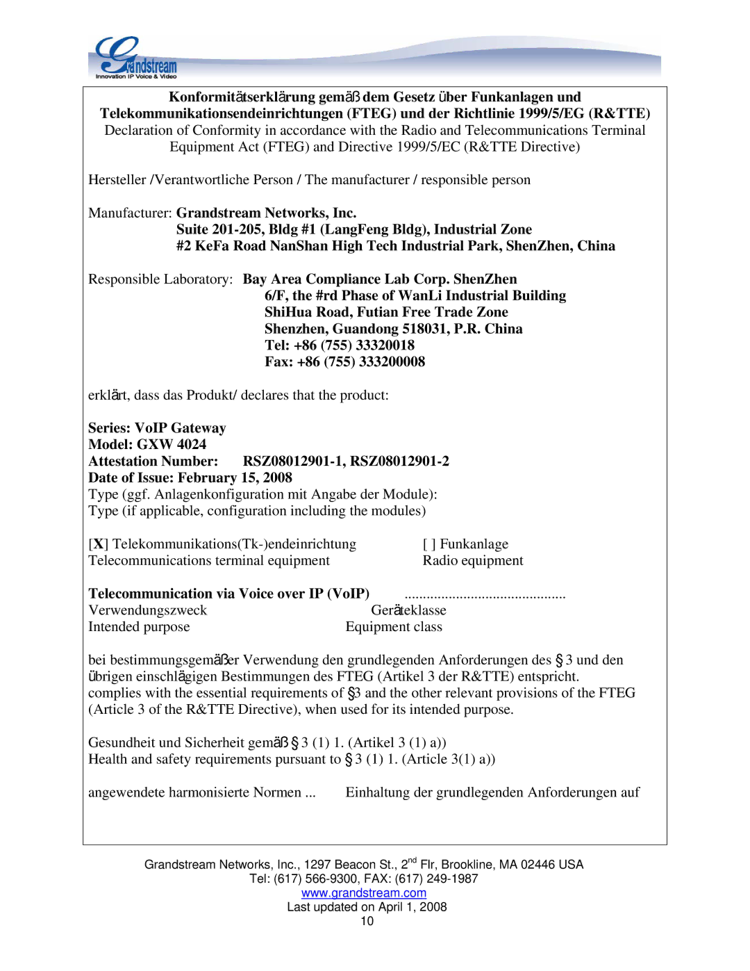 Grandstream Networks GXW 4004/8, GXW 4024 manual Type ggf. Anlagenkonfiguration mit Angabe der Module 