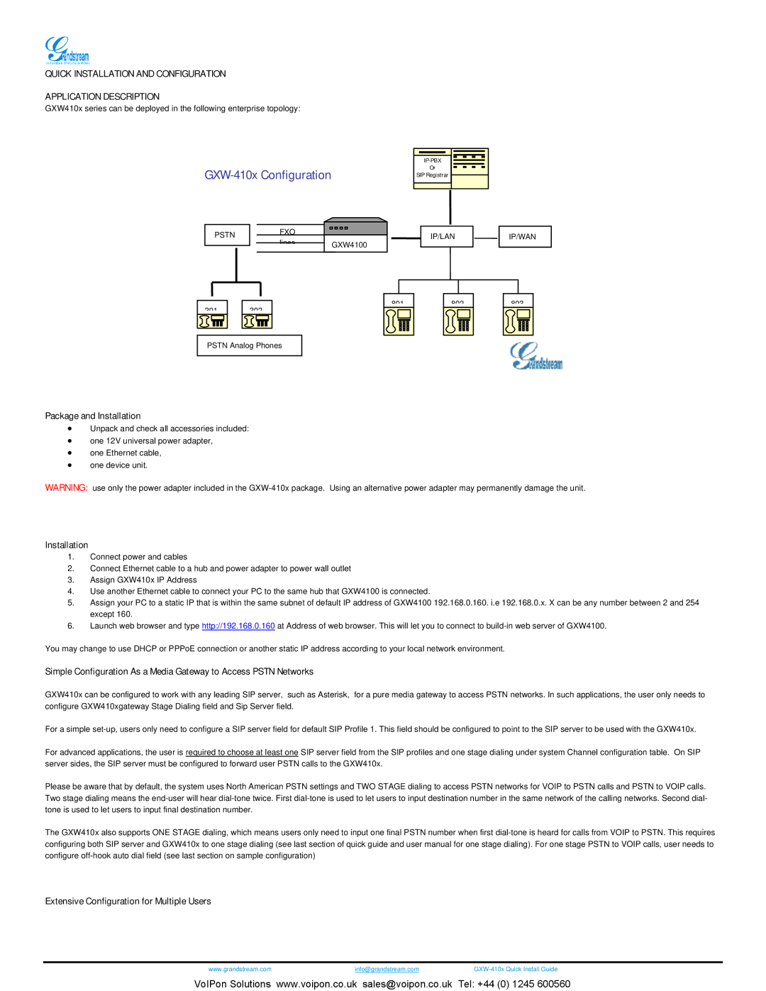 Grandstream Networks GXW4108, GXW4104 manual Package and Installation, Extensive Configuration for Multiple Users 