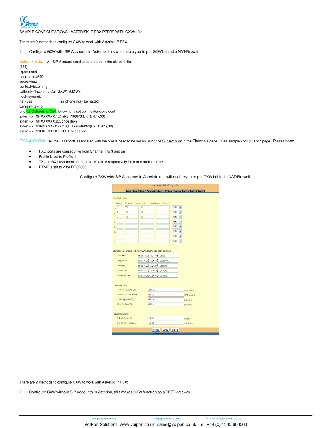 Grandstream Networks GXW4104, GXW4108 manual Sample Configurations Asterisk IP PBX Peers with GXW410x 