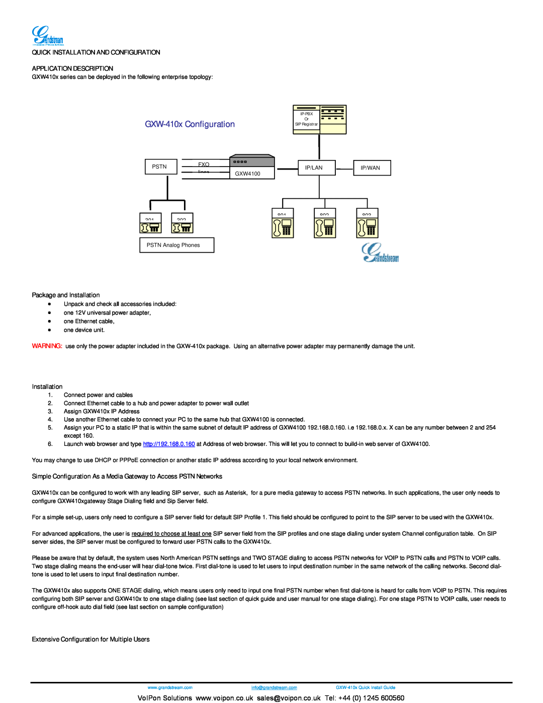 Grandstream Networks GXW4108, GXW4104 GXW-410x Configuration, Quick Installation And Configuration Application Description 