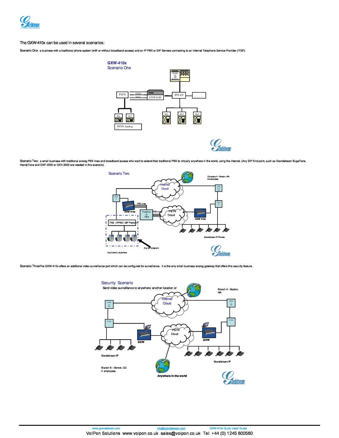 Grandstream Networks GXW4104, GXW4108 manual Scenario One, Security Scenario, GXW-410x, Scenario Two, Internet CloudX or 