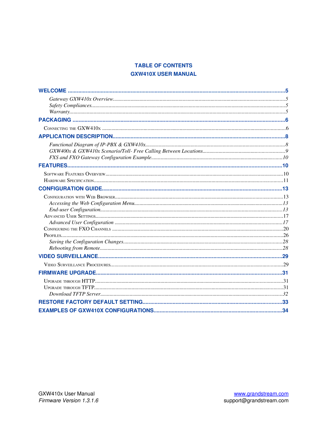 Grandstream Networks GXW410X user manual Table of Contents 