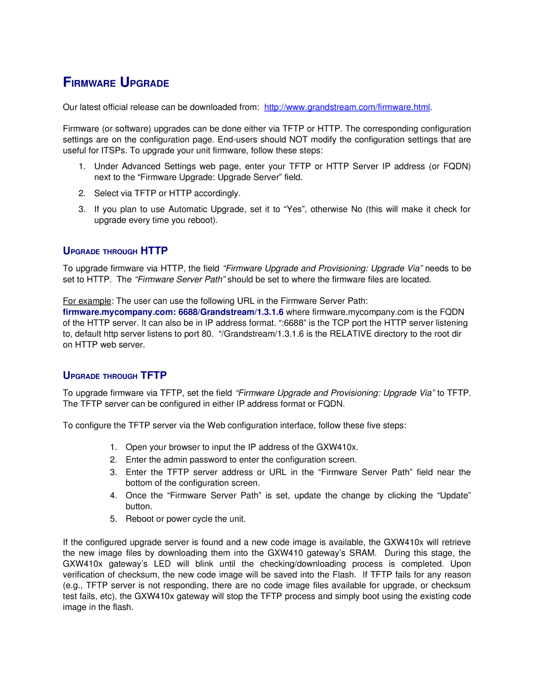 Grandstream Networks GXW410X user manual Firmware Upgrade 