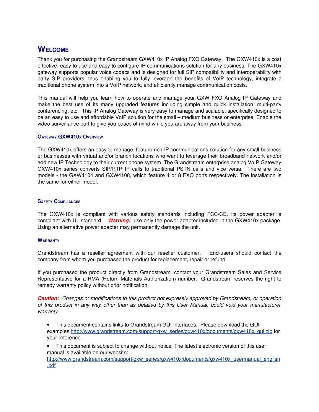 Grandstream Networks GXW410X user manual Welcome 