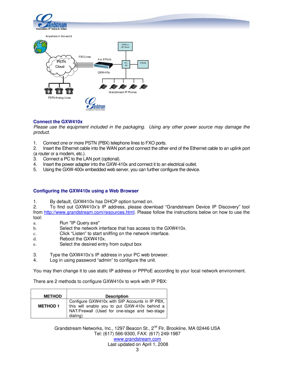 Grandstream Networks GXW410X manual Connect the GXW410x, Configuring the GXW410x using a Web Browser 