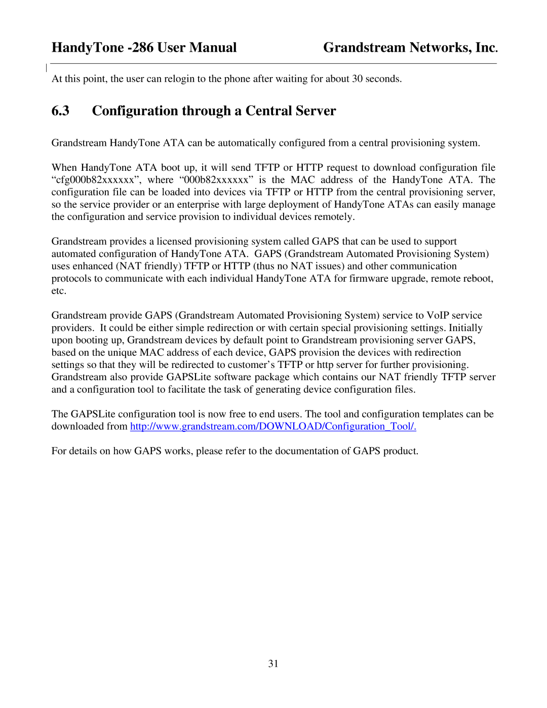 Grandstream Networks HandyTone-286 user manual Configuration through a Central Server 