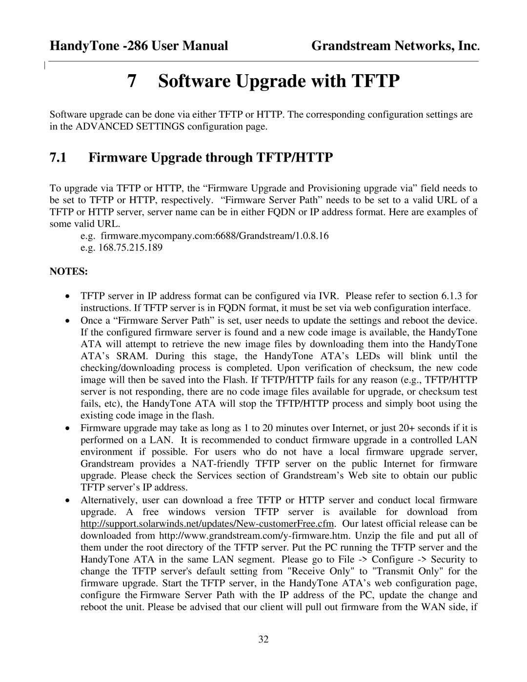 Grandstream Networks HandyTone-286 user manual Software Upgrade with Tftp, Firmware Upgrade through TFTP/HTTP 