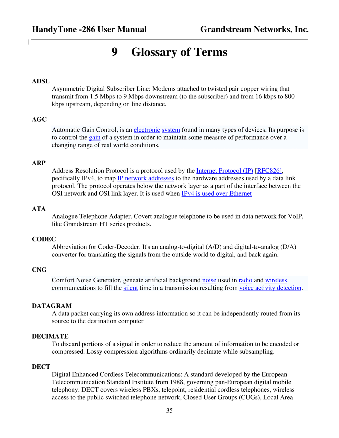 Grandstream Networks HandyTone-286 user manual Glossary of Terms 