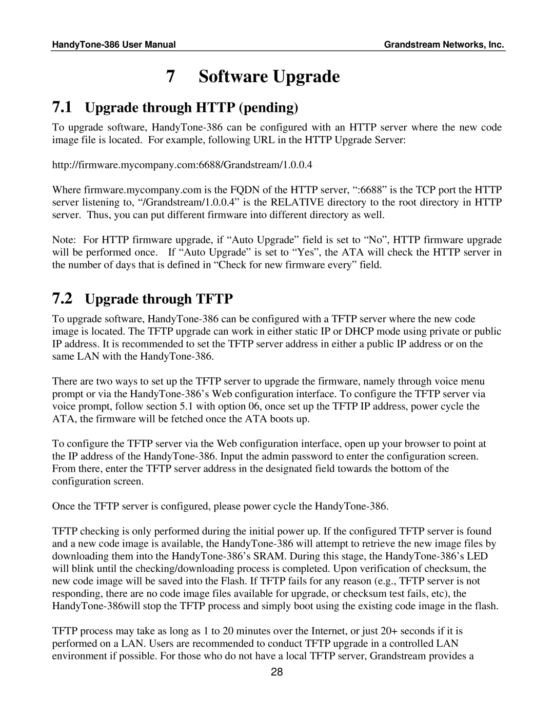 Grandstream Networks HandyTone-386 user manual Software Upgrade, Upgrade through Http pending, Upgrade through Tftp 