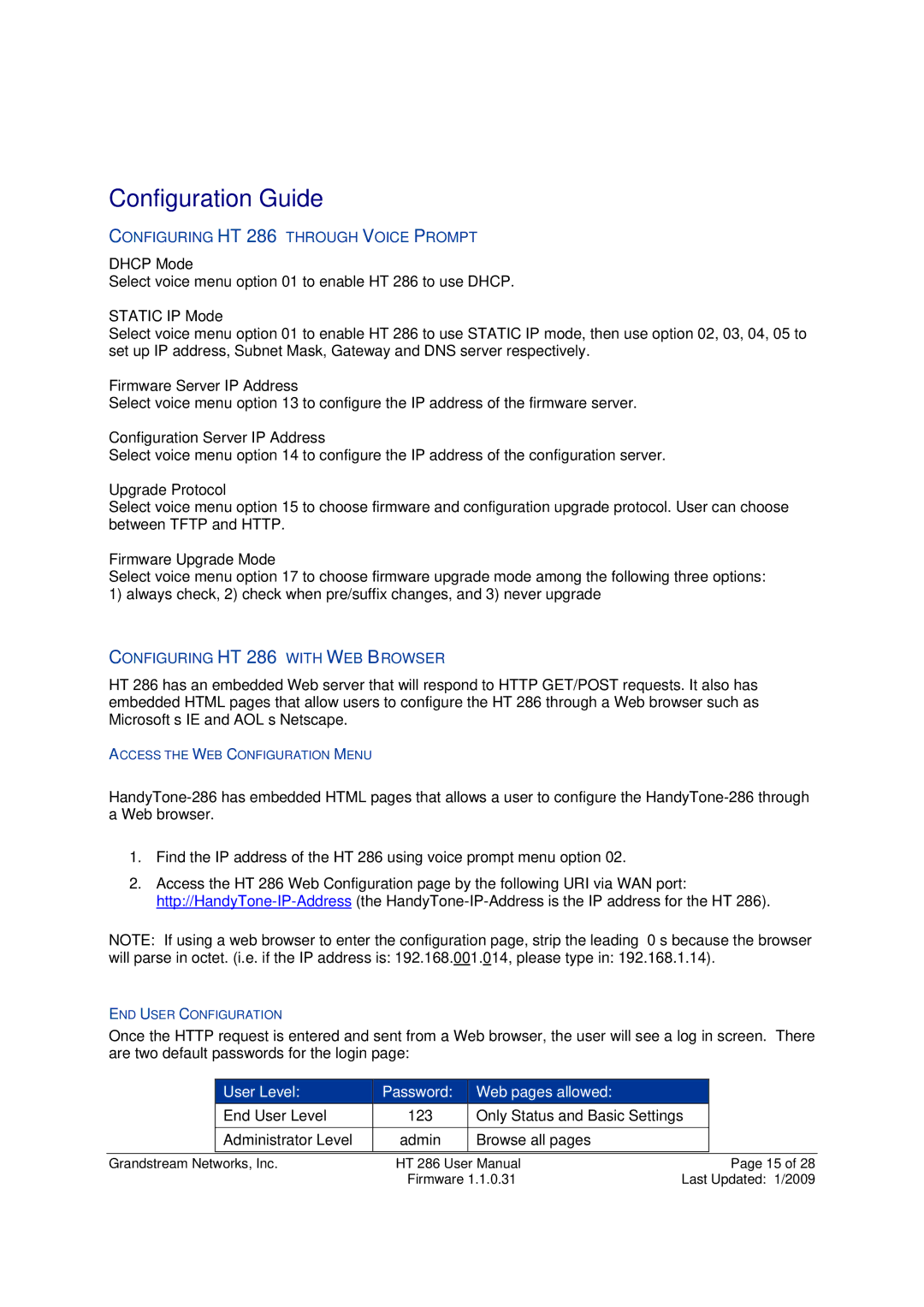 Grandstream Networks HT-286 user manual Configuration Guide 