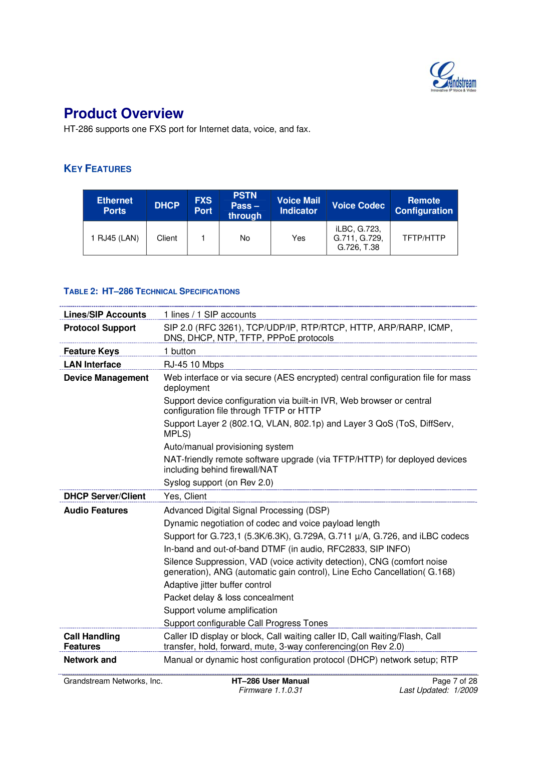 Grandstream Networks HT-286 user manual Product Overview 