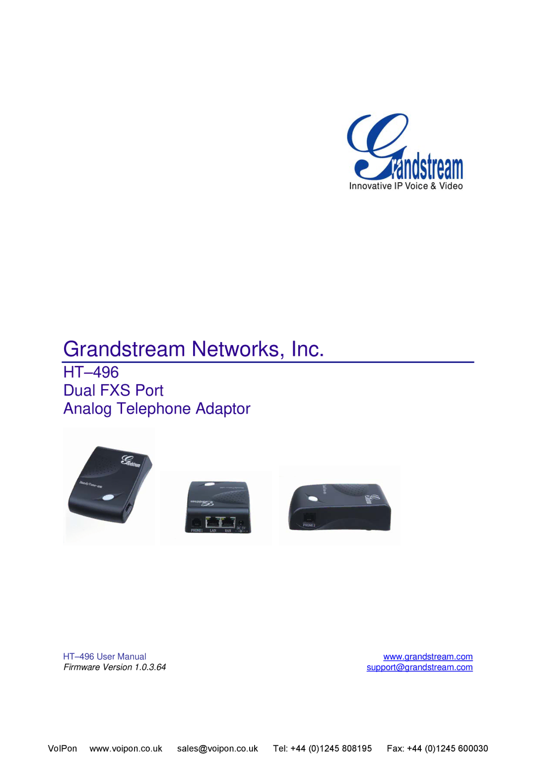 Grandstream Networks HT-496 user manual Grandstream Networks, Inc 