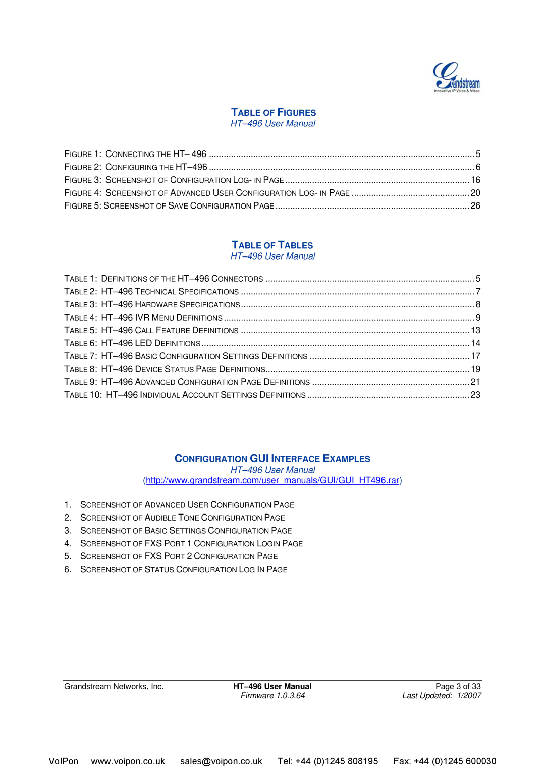 Grandstream Networks HT-496 user manual Table of Figures 