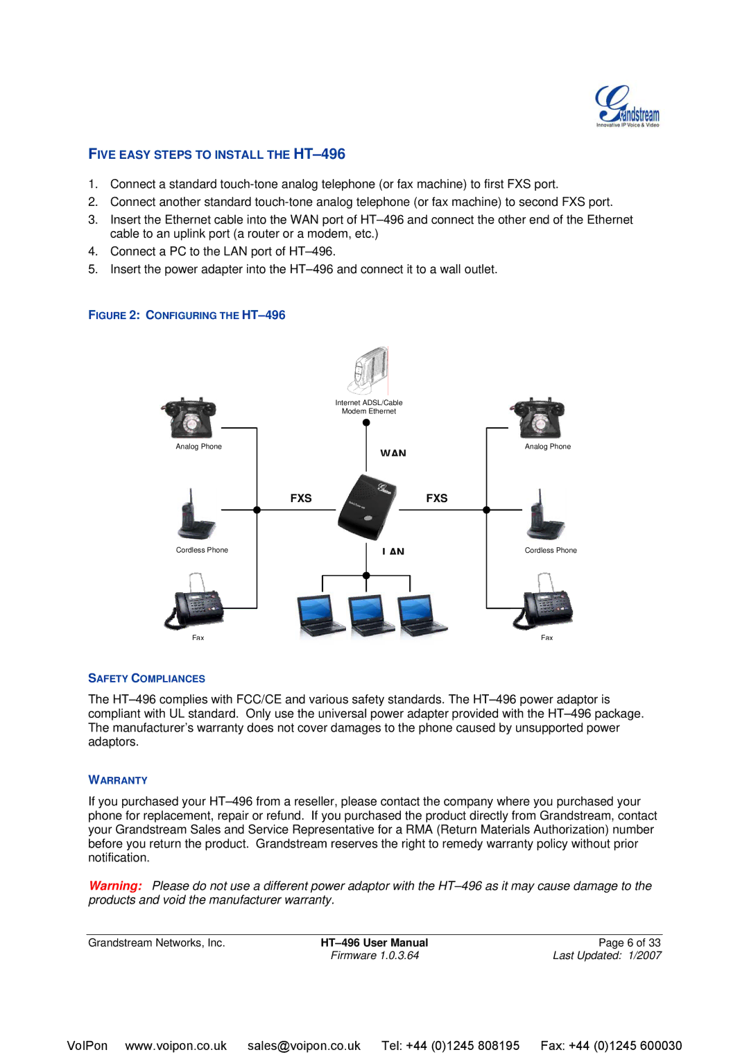 Grandstream Networks user manual Five Easy Steps to Install the HT-496 