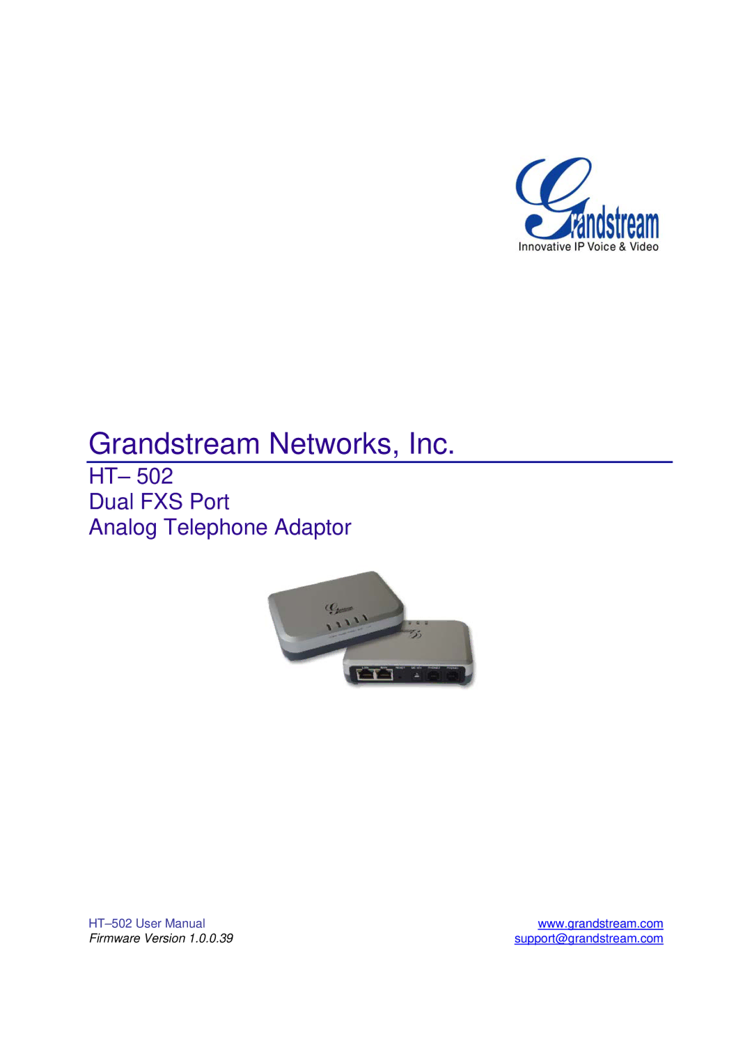 Grandstream Networks HT-502 user manual Grandstream Networks, Inc 