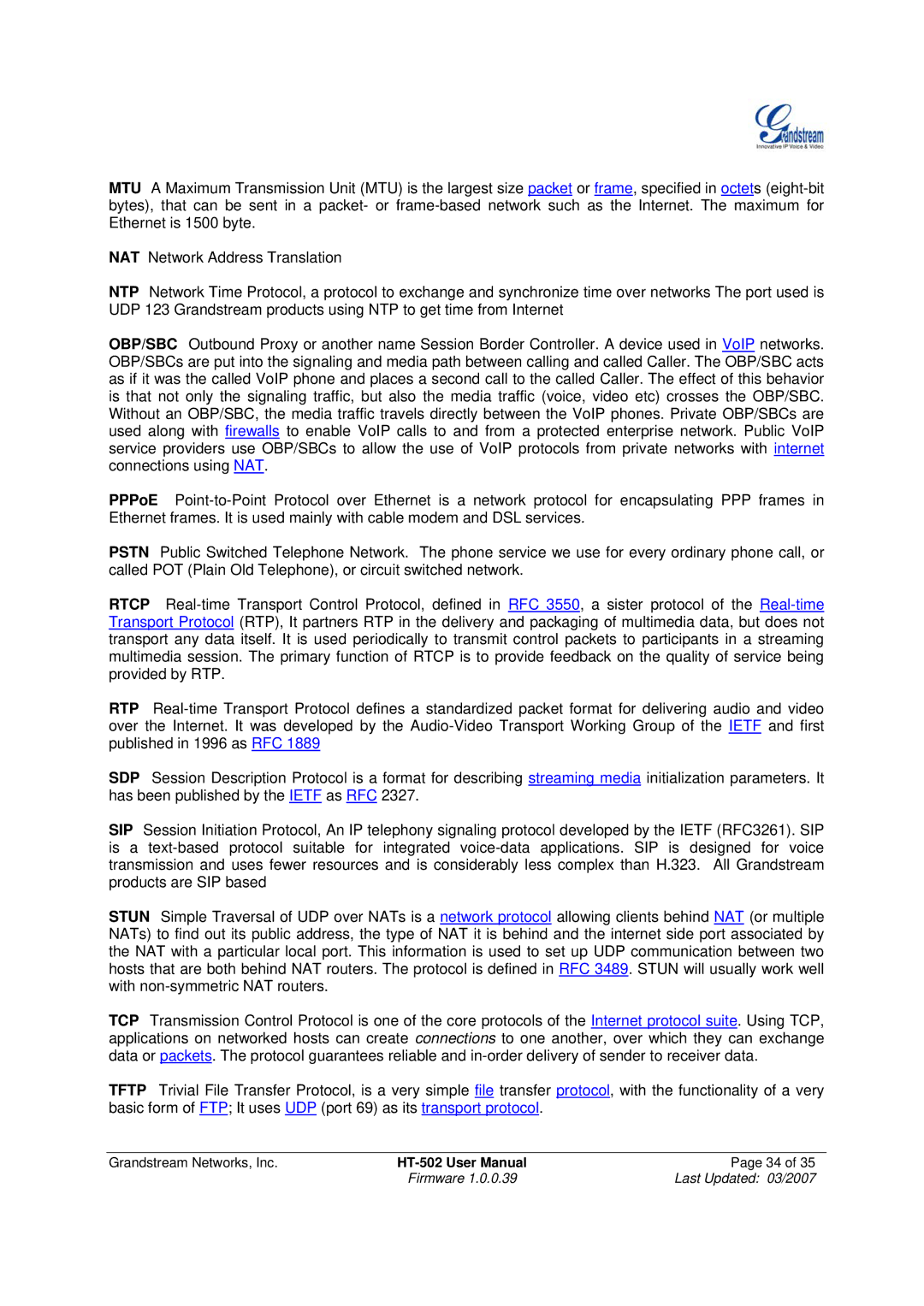 Grandstream Networks HT-502 user manual Grandstream Networks, Inc 