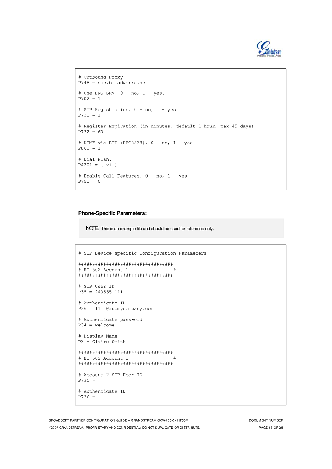 Grandstream Networks HT-50X, GXW-400X FXS manual Phone-Specific Parameters 