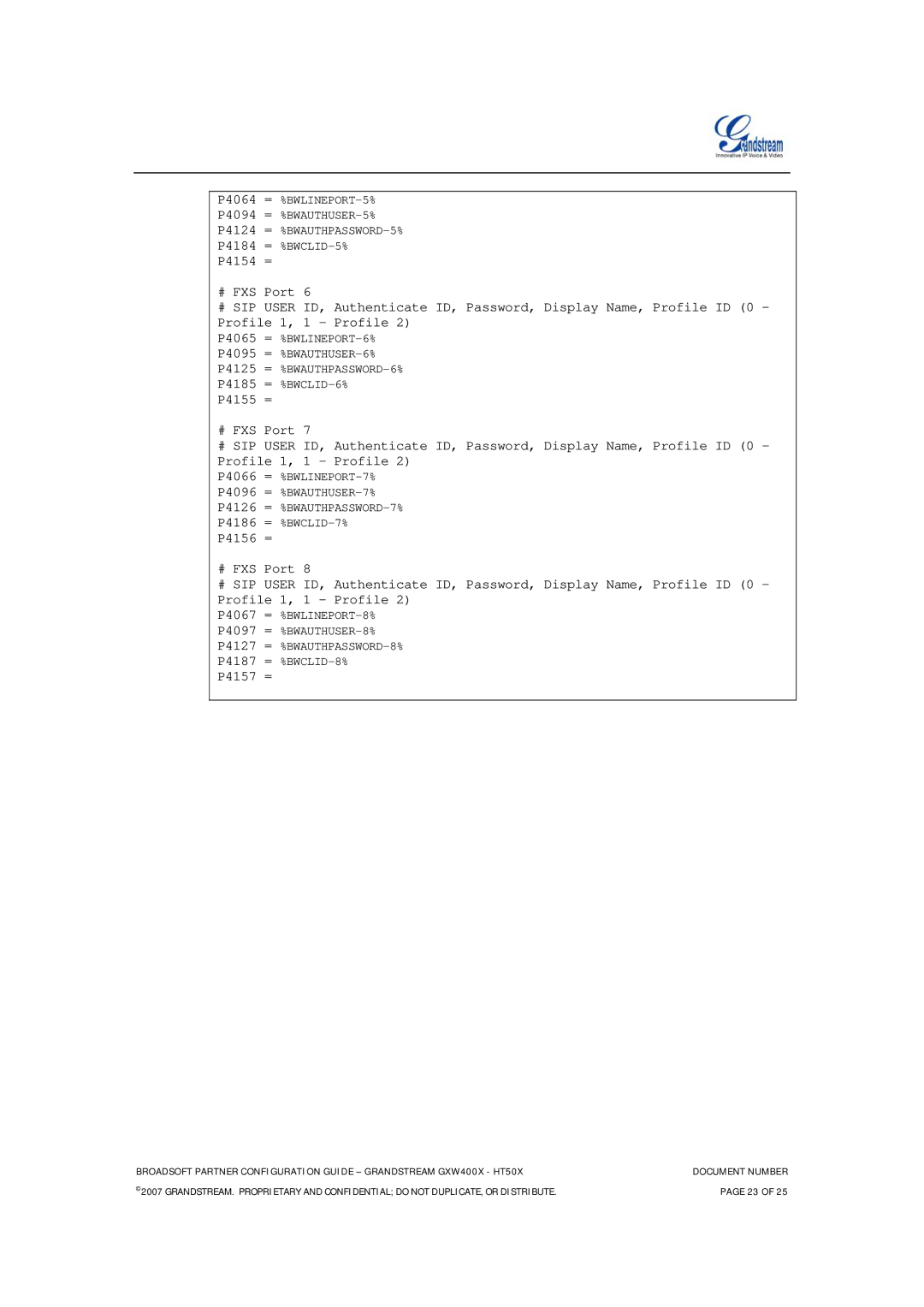 Grandstream Networks GXW-400X FXS, HT-50X manual P4124 = %BWAUTHPASSWORD-5% 