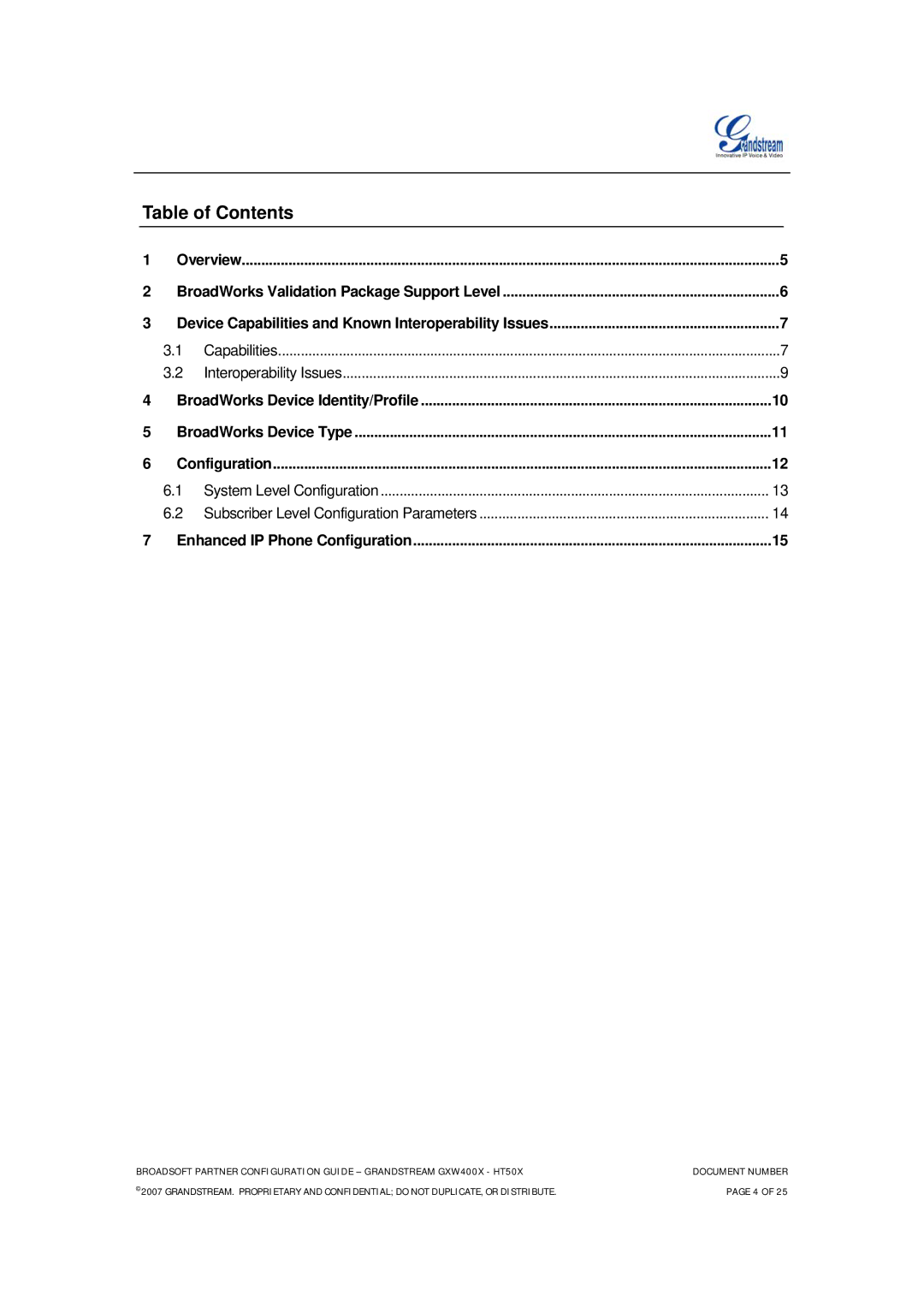 Grandstream Networks HT-50X, GXW-400X FXS manual Table of Contents 