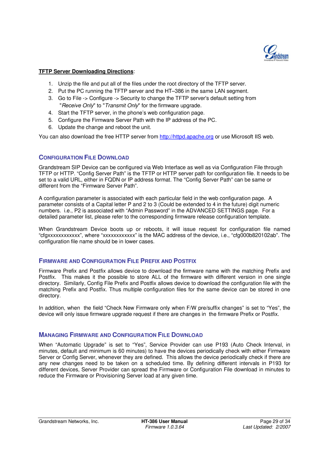 Grandstream Networks HT386 user manual Tftp Server Downloading Directions 