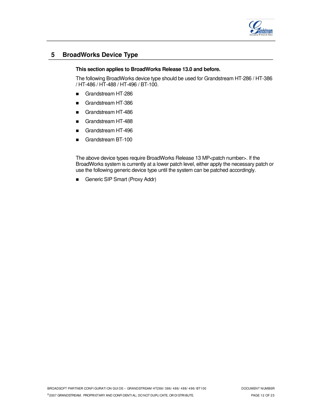 Grandstream Networks HT486, HT496, HT386 BroadWorks Device Type, This section applies to BroadWorks Release 13.0 and before 