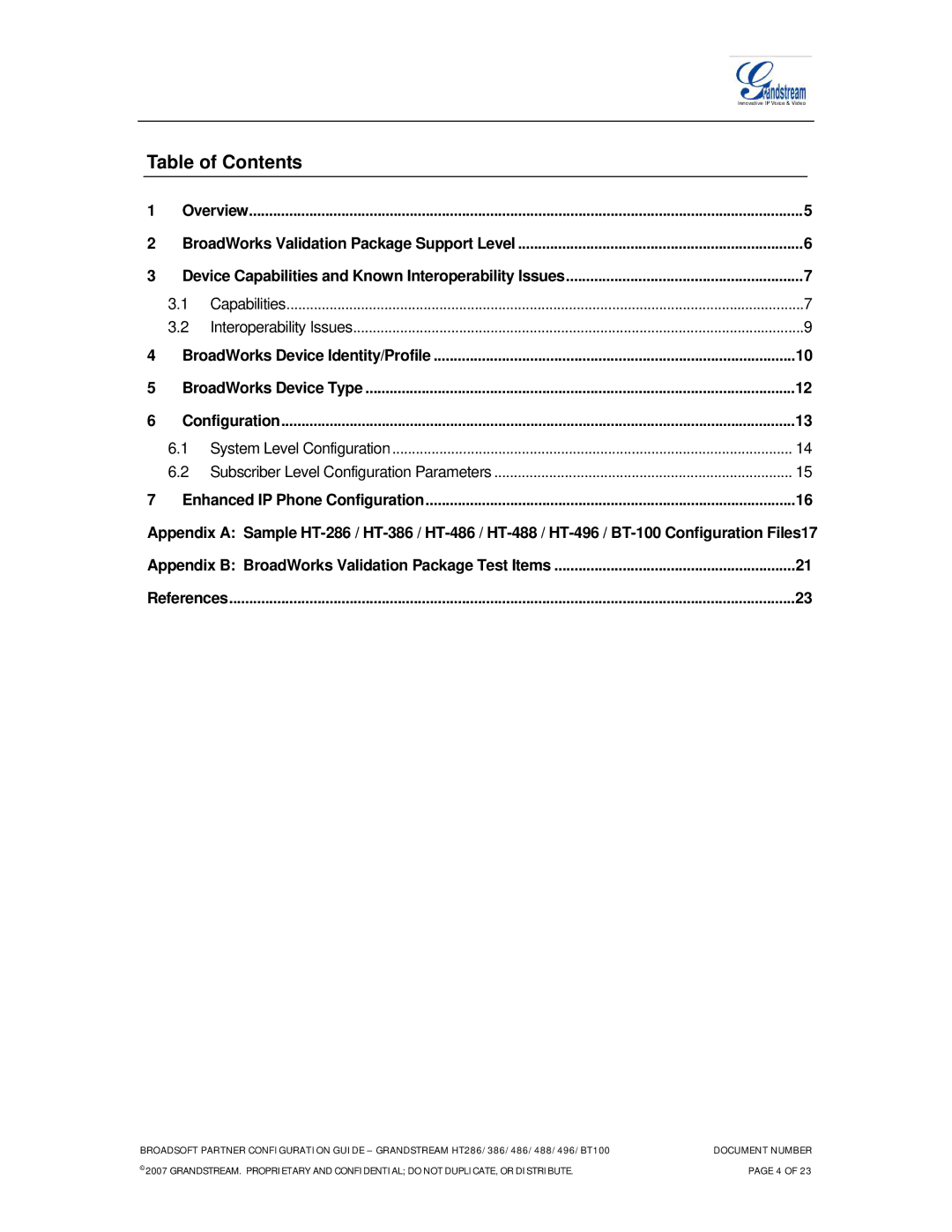 Grandstream Networks HT488, HT496, HT386, HT486, HT286 manual Table of Contents 