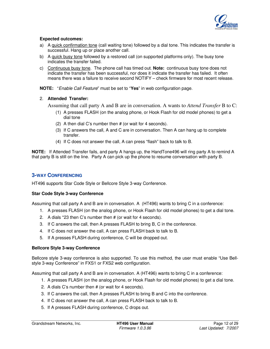 Grandstream Networks HT496 user manual Expected outcomes, WAY Conferencing 