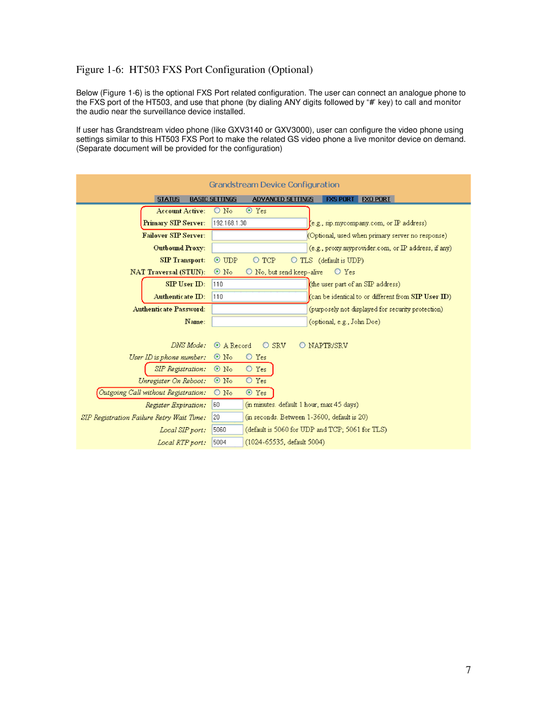 Grandstream Networks manual HT503 FXS Port Configuration Optional 