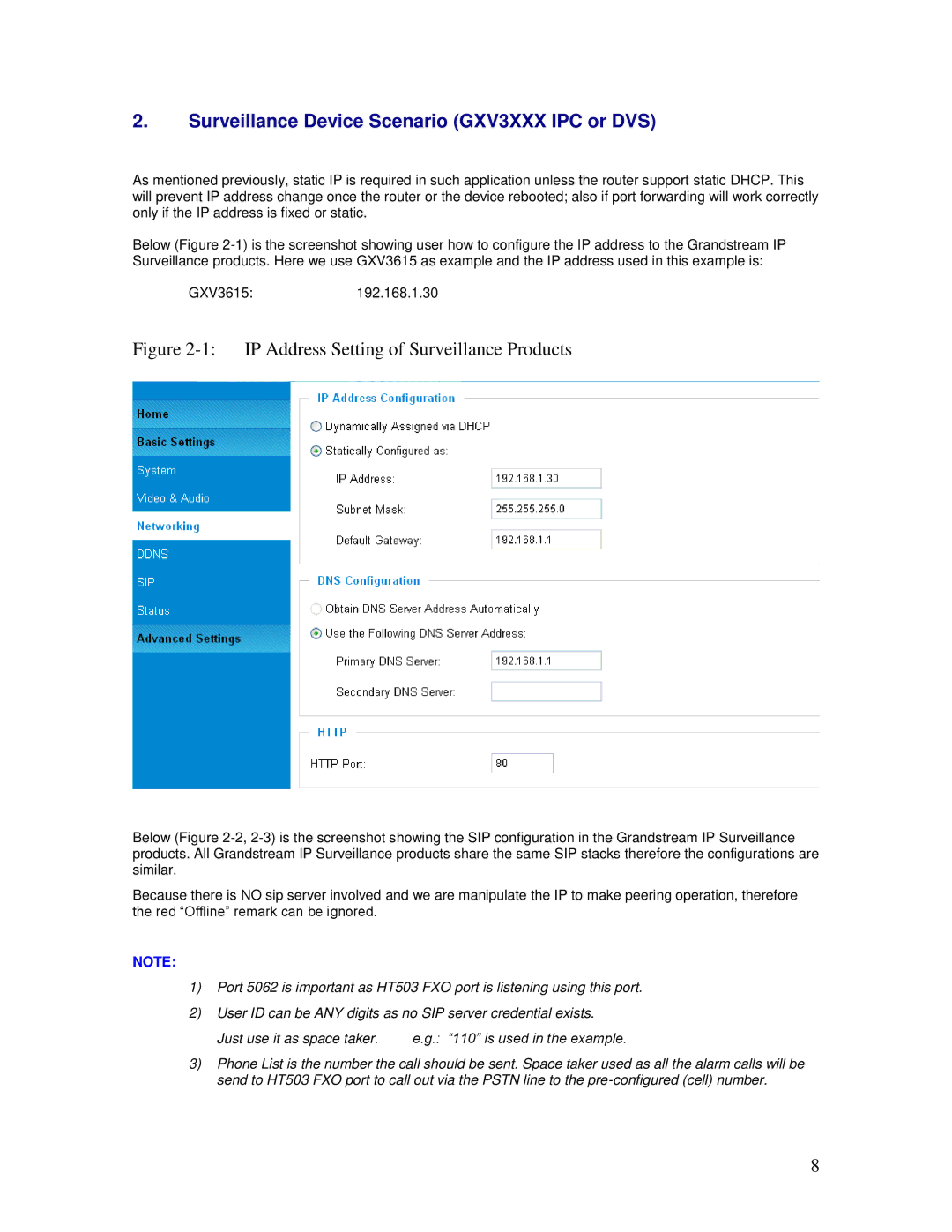 Grandstream Networks HT503 Surveillance Device Scenario GXV3XXX IPC or DVS, IP Address Setting of Surveillance Products 