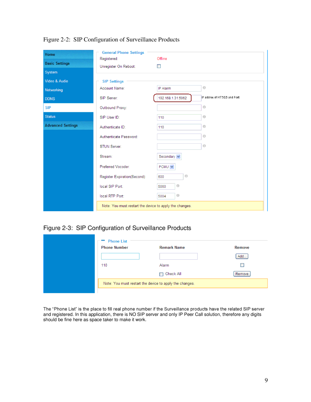 Grandstream Networks HT503 manual SIP Configuration of Surveillance Products 