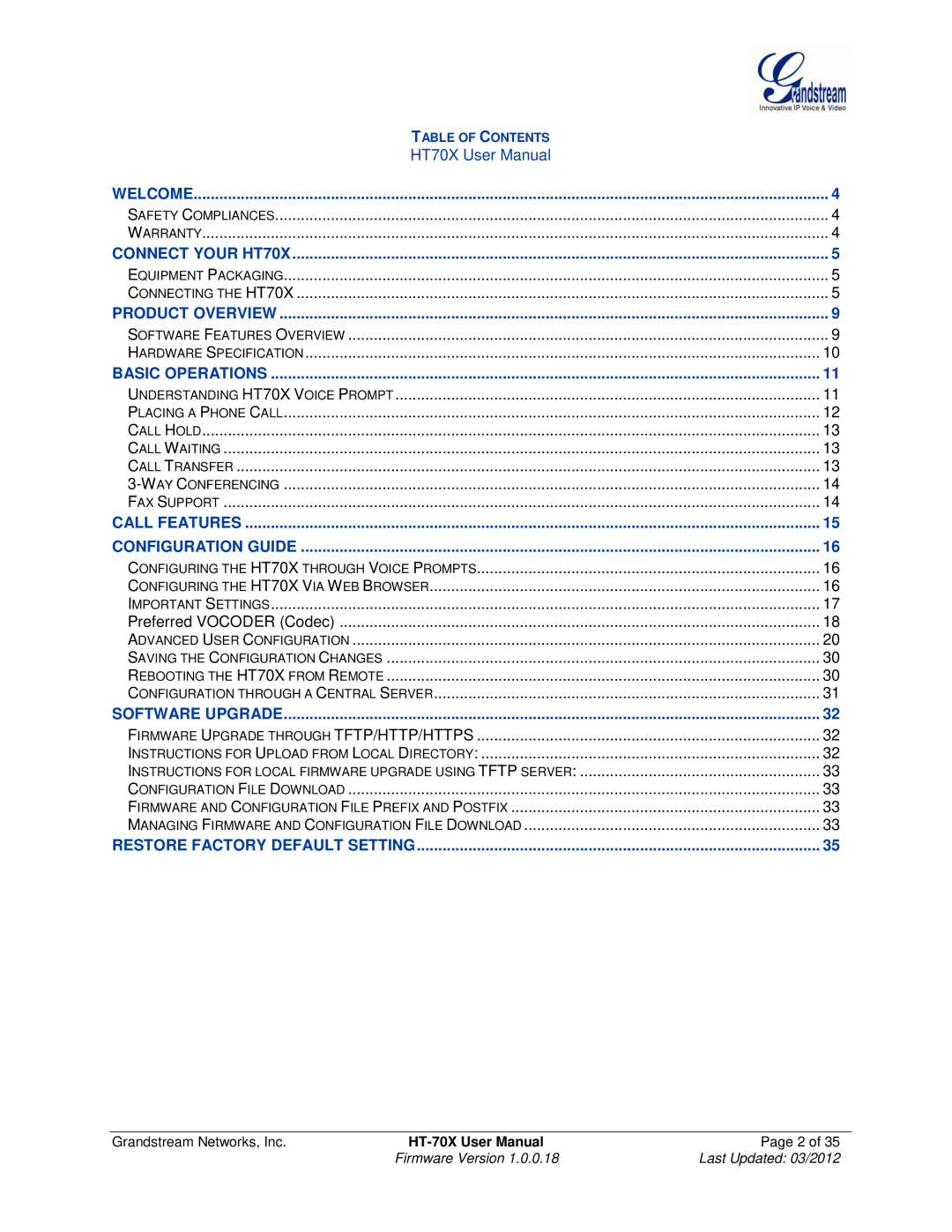 Grandstream Networks HT701, HT704, HT702 user manual Onfiguring the HT70X Through V Oice P Rompts 