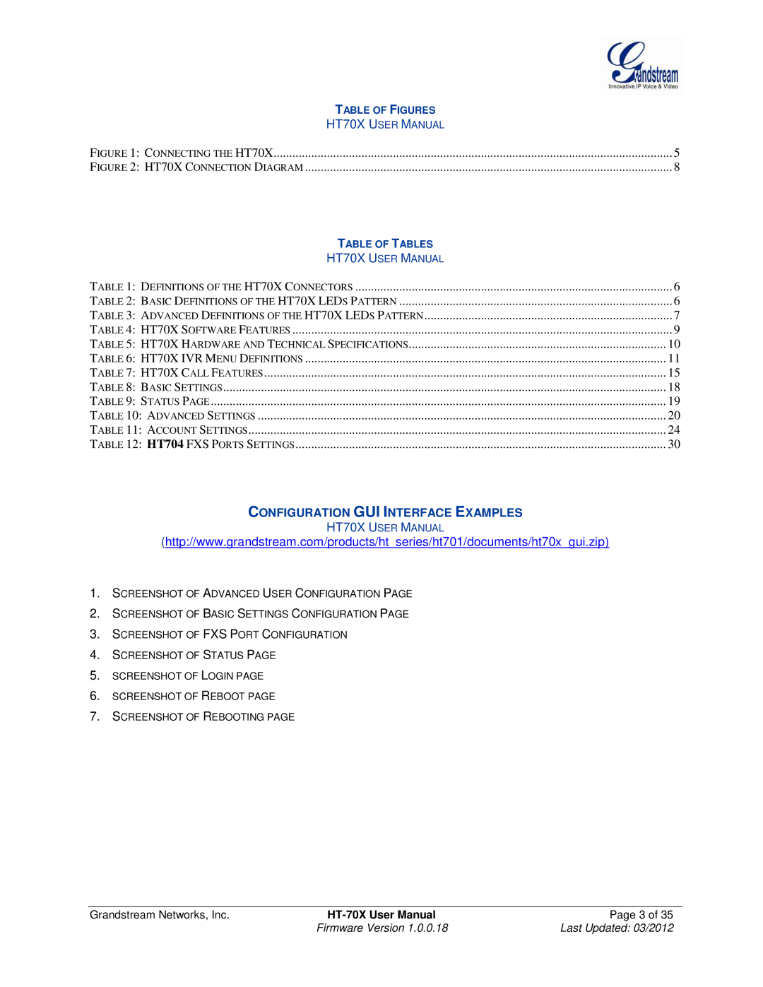 Grandstream Networks HT704, HT702, HT701 user manual Configuration GUI Interface Examples 