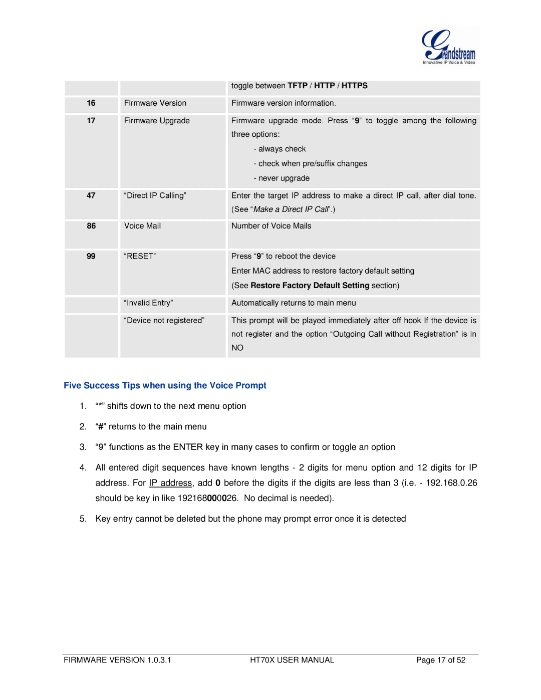 Grandstream Networks HT702, HT704 user manual See Make a Direct IP Call, See Restore Factory Default Setting section 