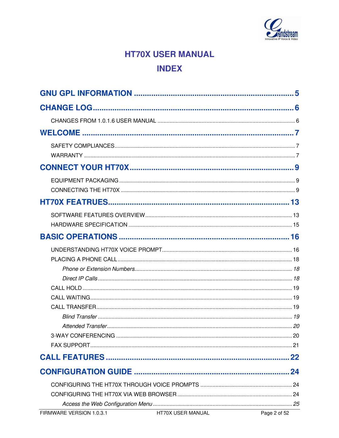 Grandstream Networks HT704, HT702 user manual Index 