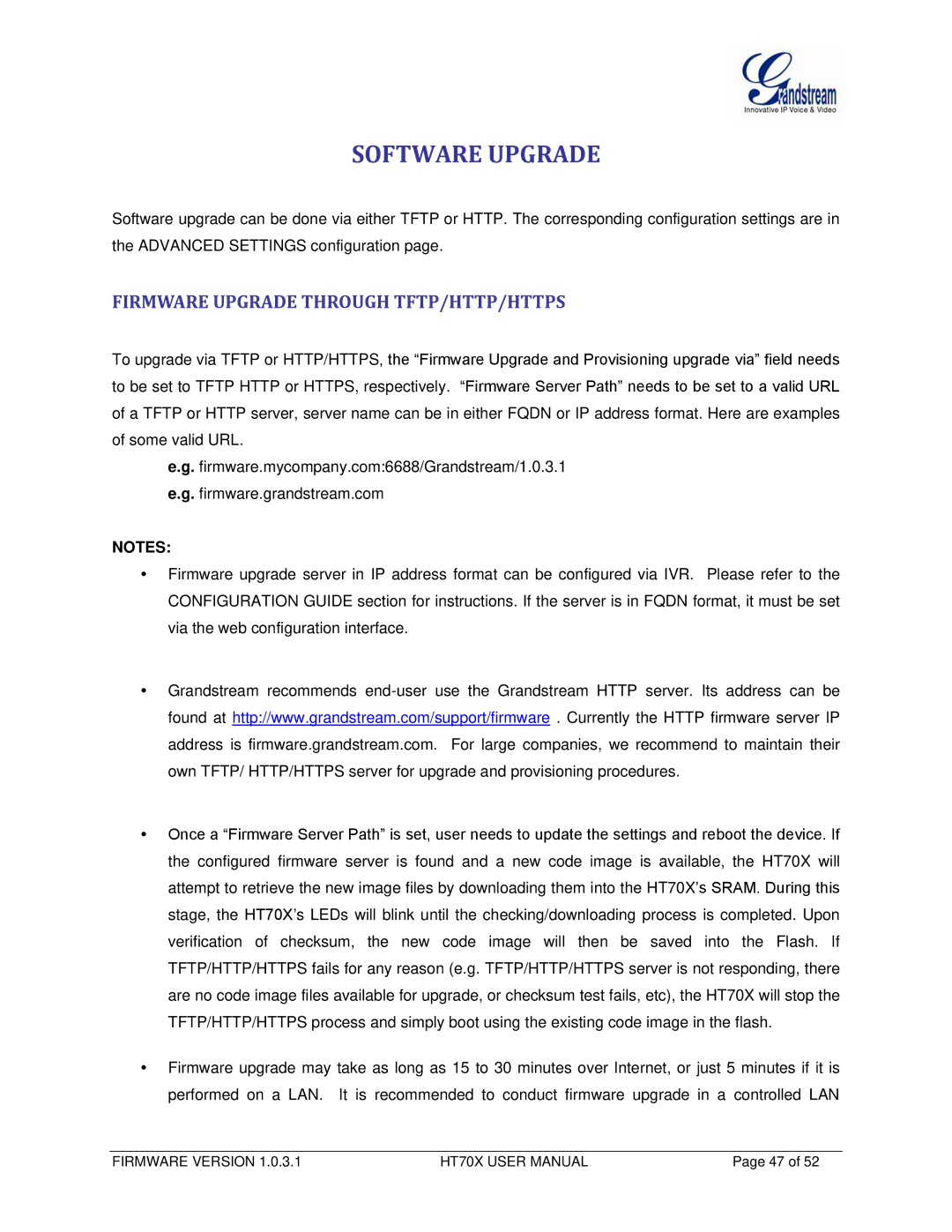 Grandstream Networks HT702, HT704 user manual Software Upgrade, Firmware Upgrade Through TFTP/HTTP/HTTPS 