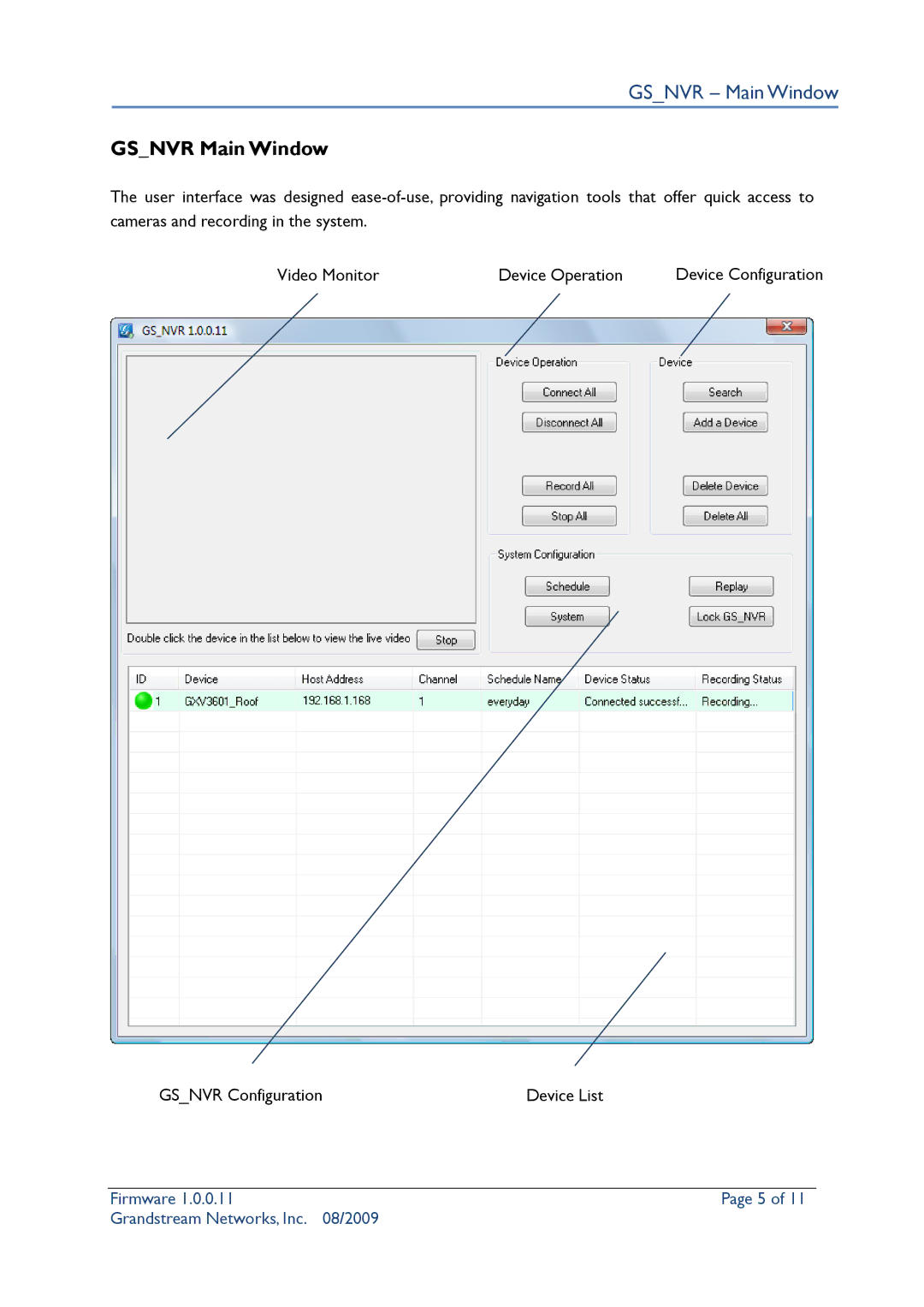 Grandstream Networks Security Camera user manual Gsnvr Main Window 