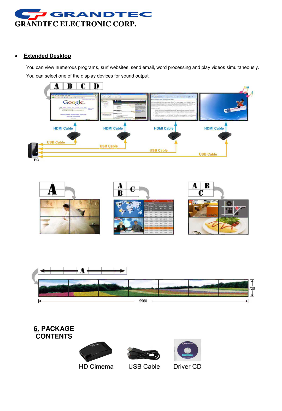 GrandTec GHD-2000 manual Package Contents, Extended Desktop 