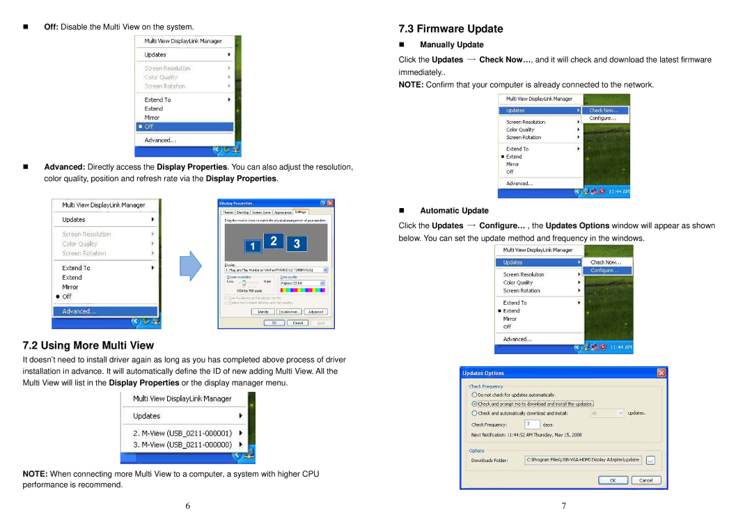 GrandTec P498 user manual Firmware Update, Using More Multi View 