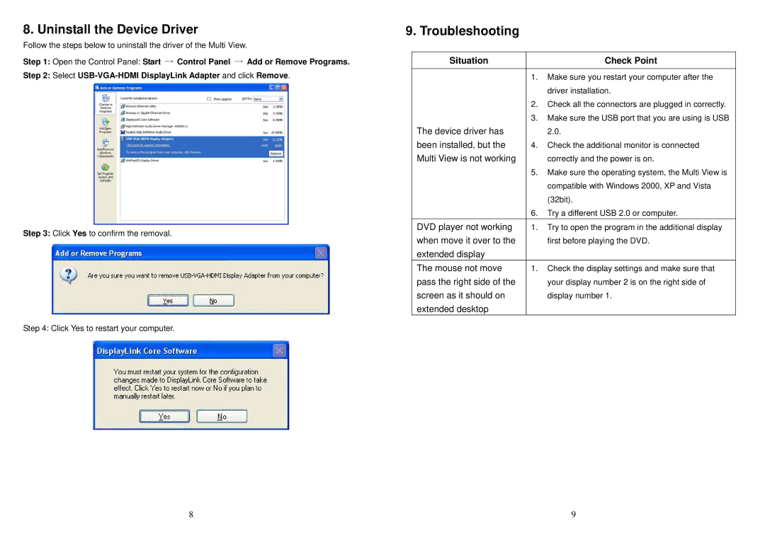 GrandTec P498 user manual Uninstall the Device Driver, Troubleshooting 