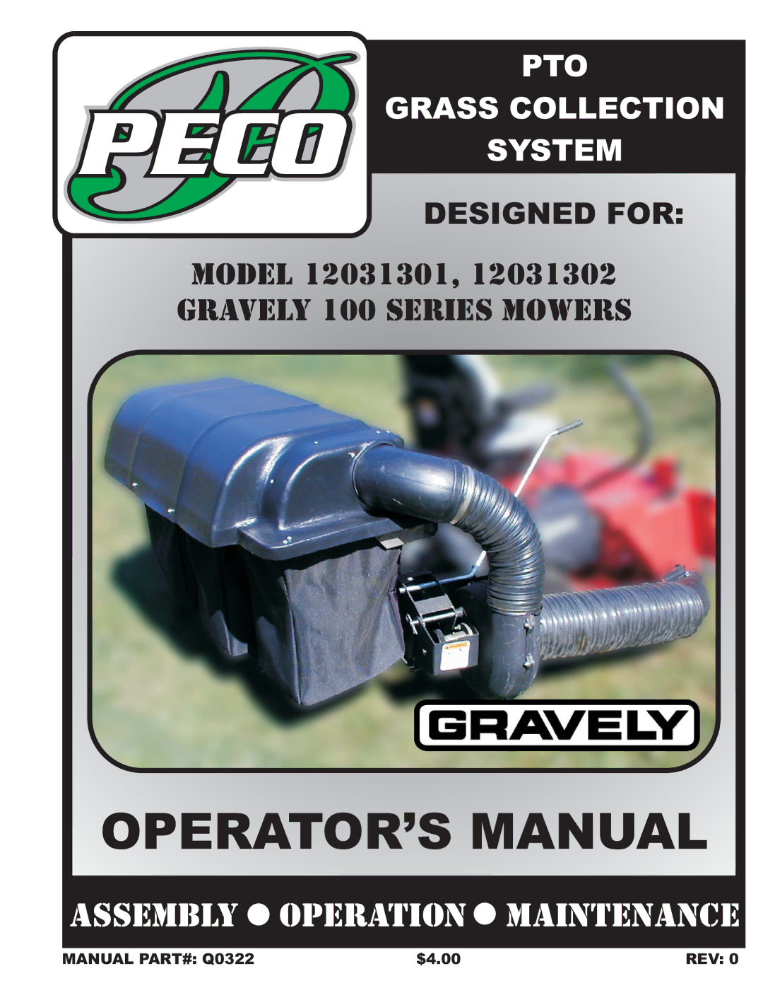 Gravely 12031301, 12031302 manual OPERATOR’S Manual, $4.00 REV 