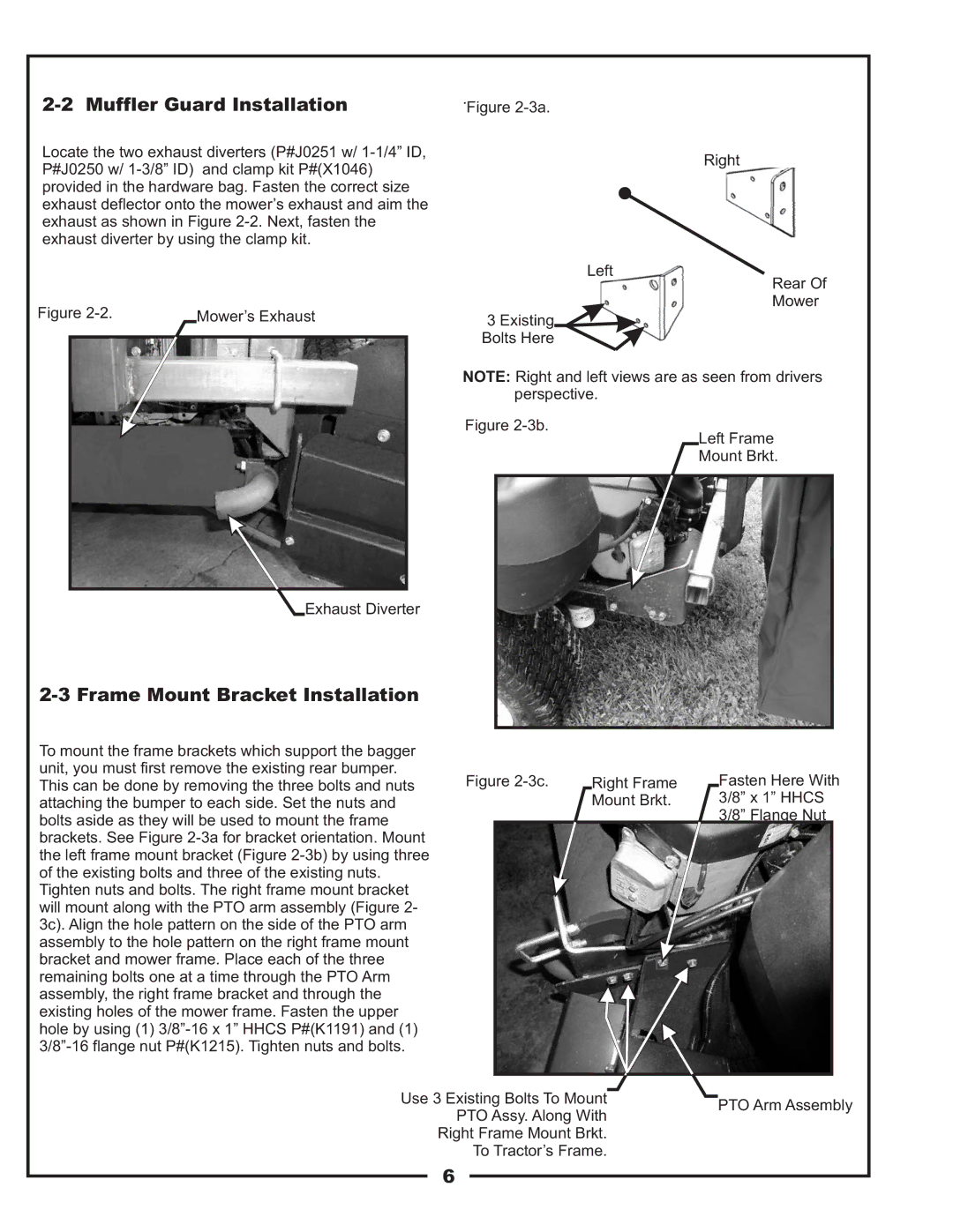 Gravely 12031303 manual Muffler Guard Installation, Frame Mount Bracket Installation 