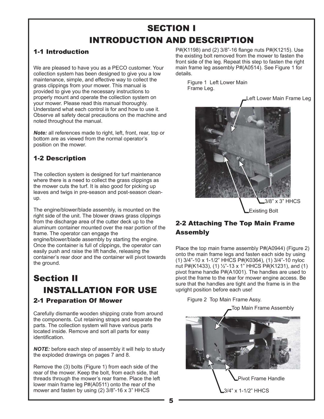 Gravely 12621209-12 Section Introduction and Description, Preparation Of Mower, Attaching The Top Main Frame Assembly 