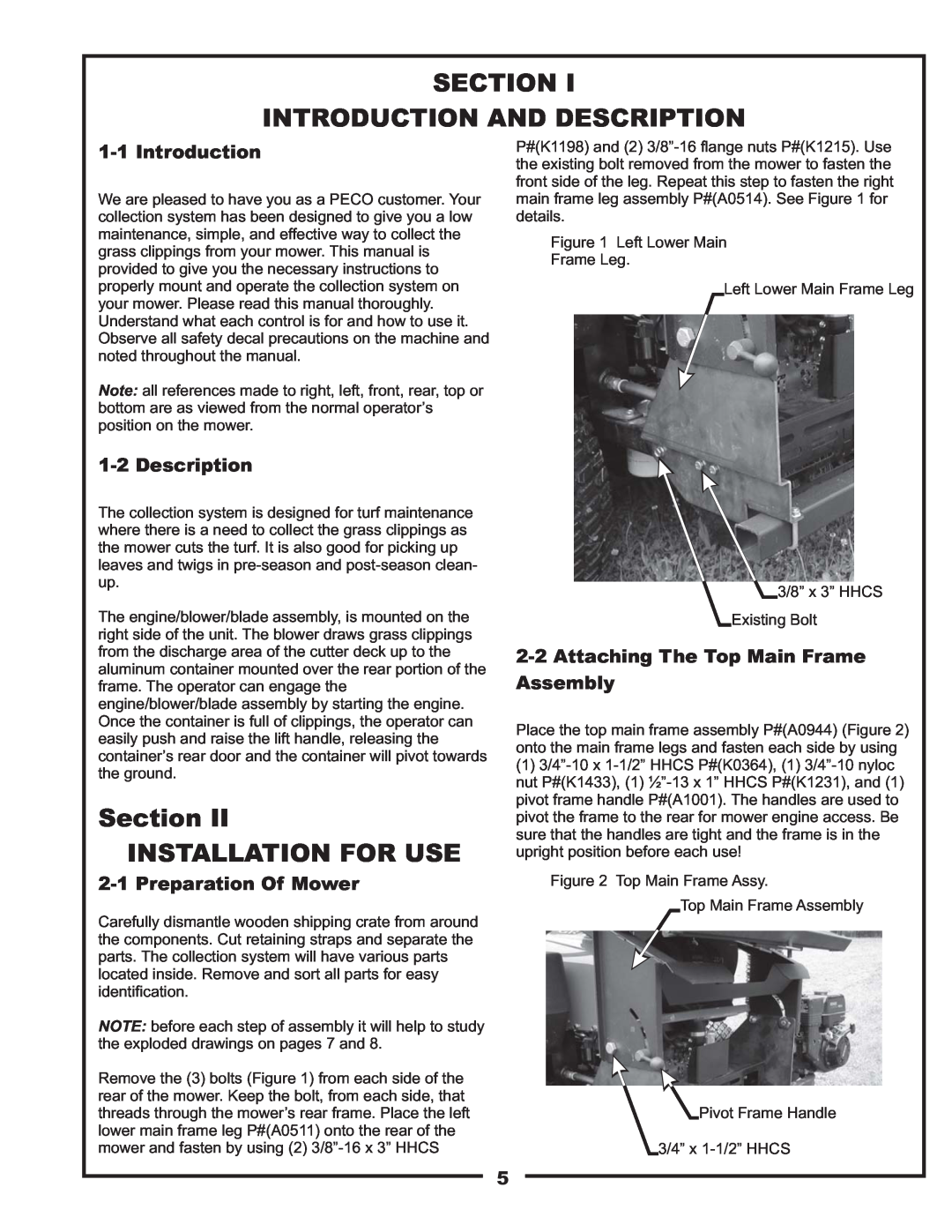 Gravely 12621209-12 manual Section Introduction And Description, Section II INSTALLATION FOR USE, Preparation Of Mower 