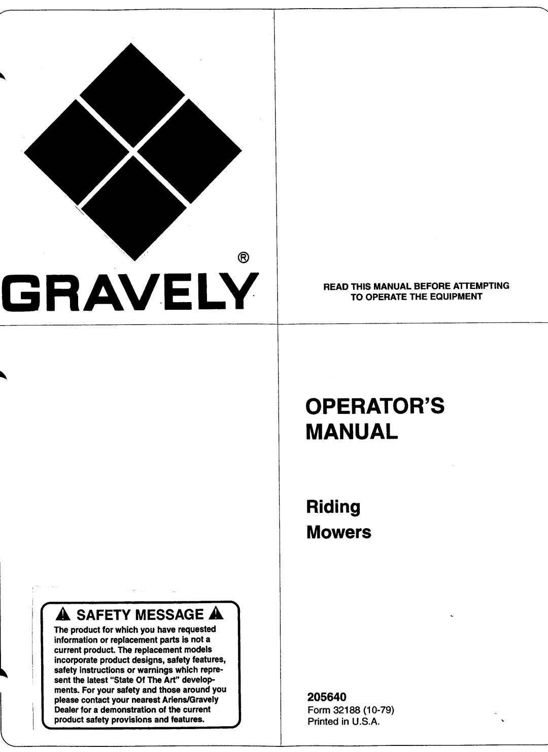 Gravely 205640 manual 