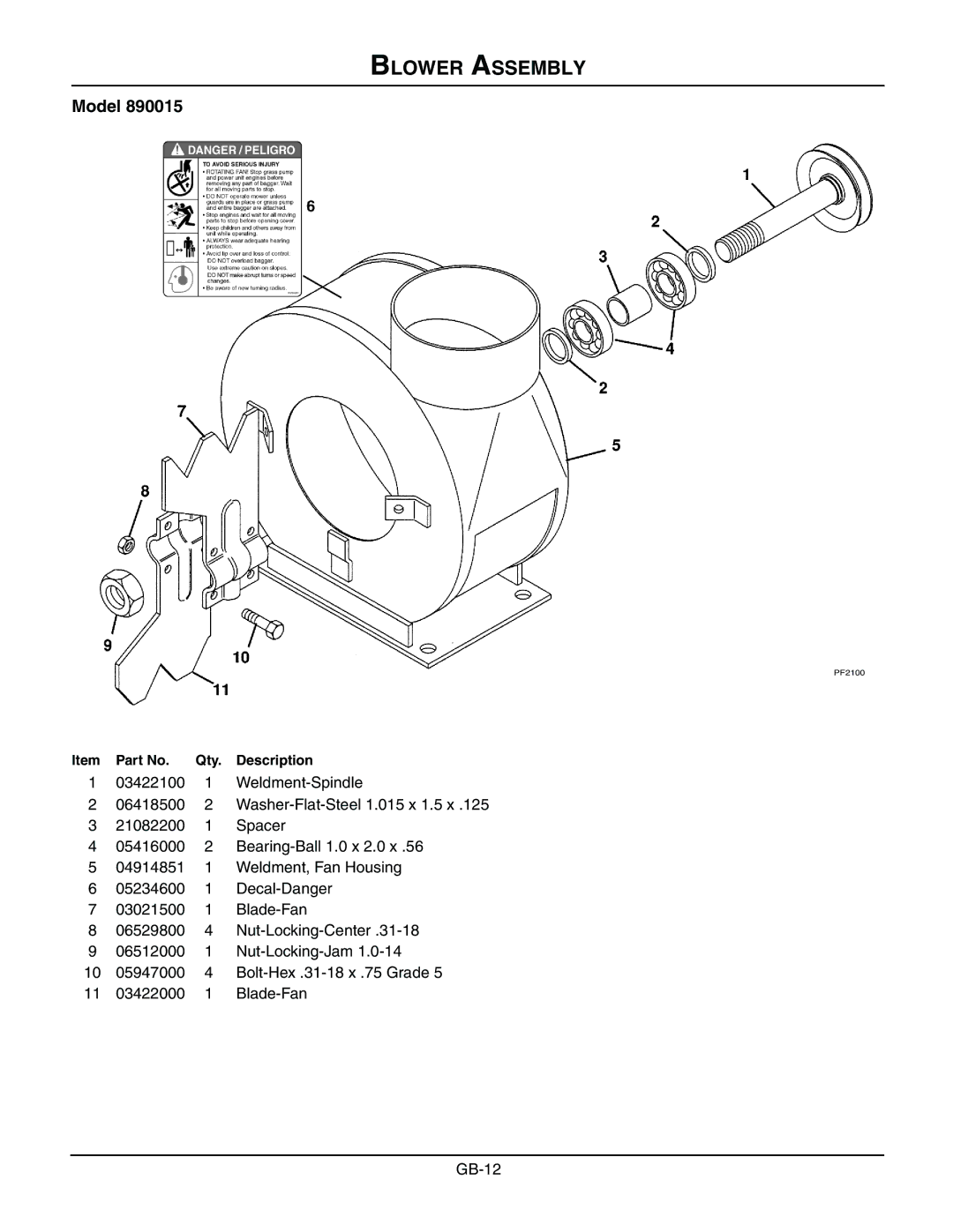 Gravely 890015* manual Blower Assembly 