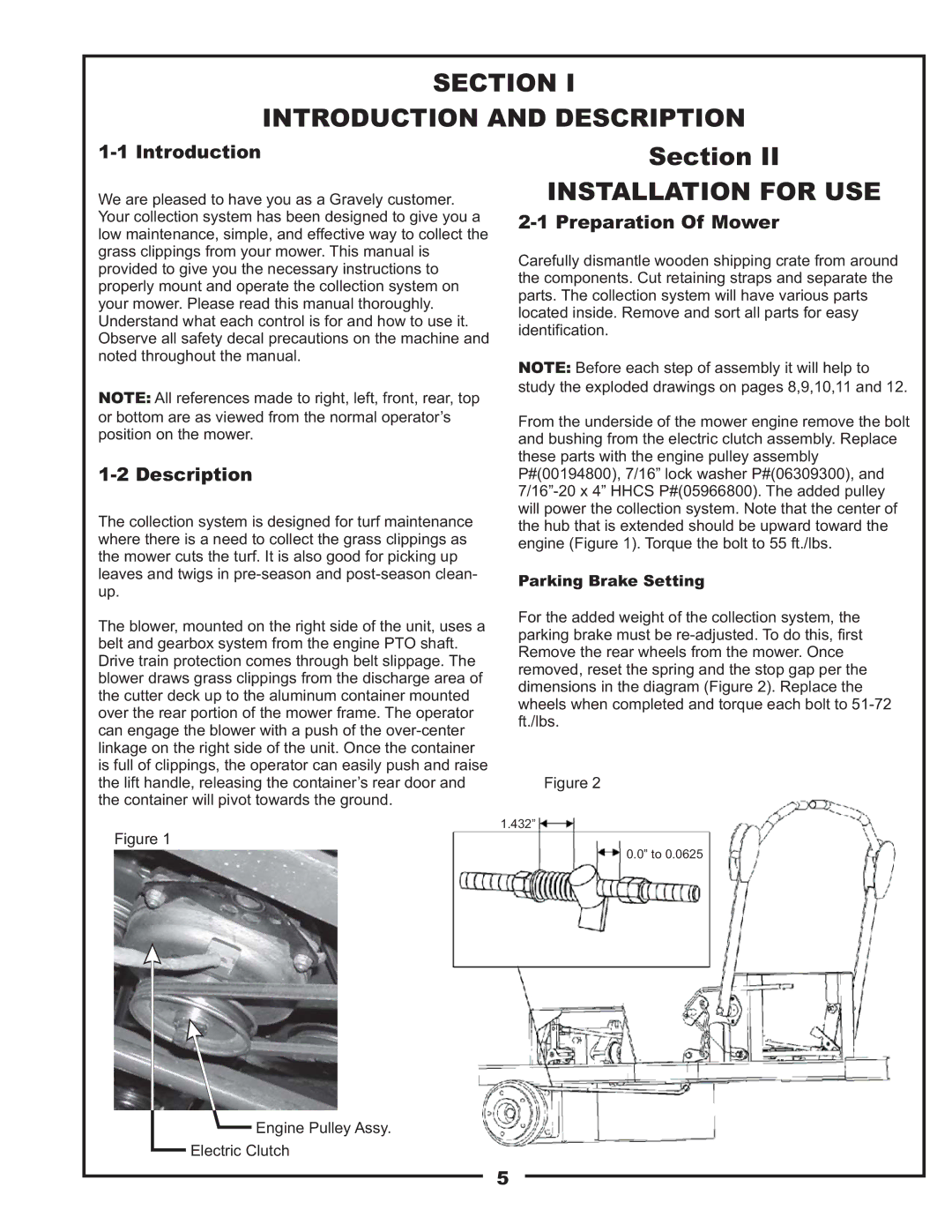 Gravely 89201800 manual Section Introduction and Description, Installation for USE, Preparation Of Mower 